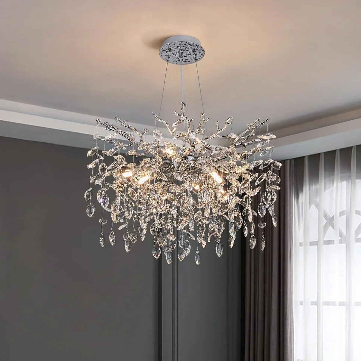 Candelabru RFAN, Model 33020/460, Textura Cristal, Metal, 6 X E14, Argintiu
