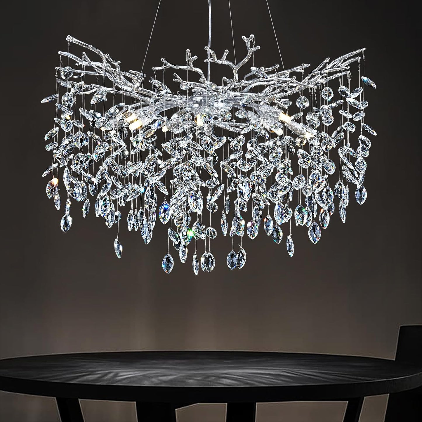 Candelabru RFAN, Model 33020/600, Textura Cristal, Metal, 8 X E14, Argintiu
