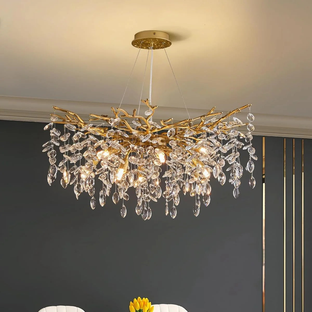Candelabru RFAN, Model 33007/600, Textura Cristal, Metal, 8 X E14, Auriu