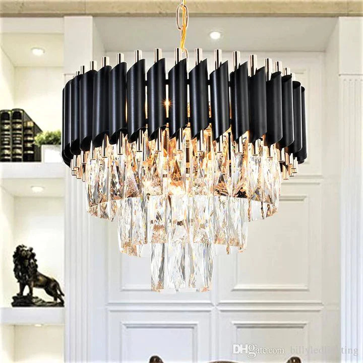 Candelabru RFAN, Model S89001/400, Textura Cristal, Metal, 4 X E27, Negru/Auriu
