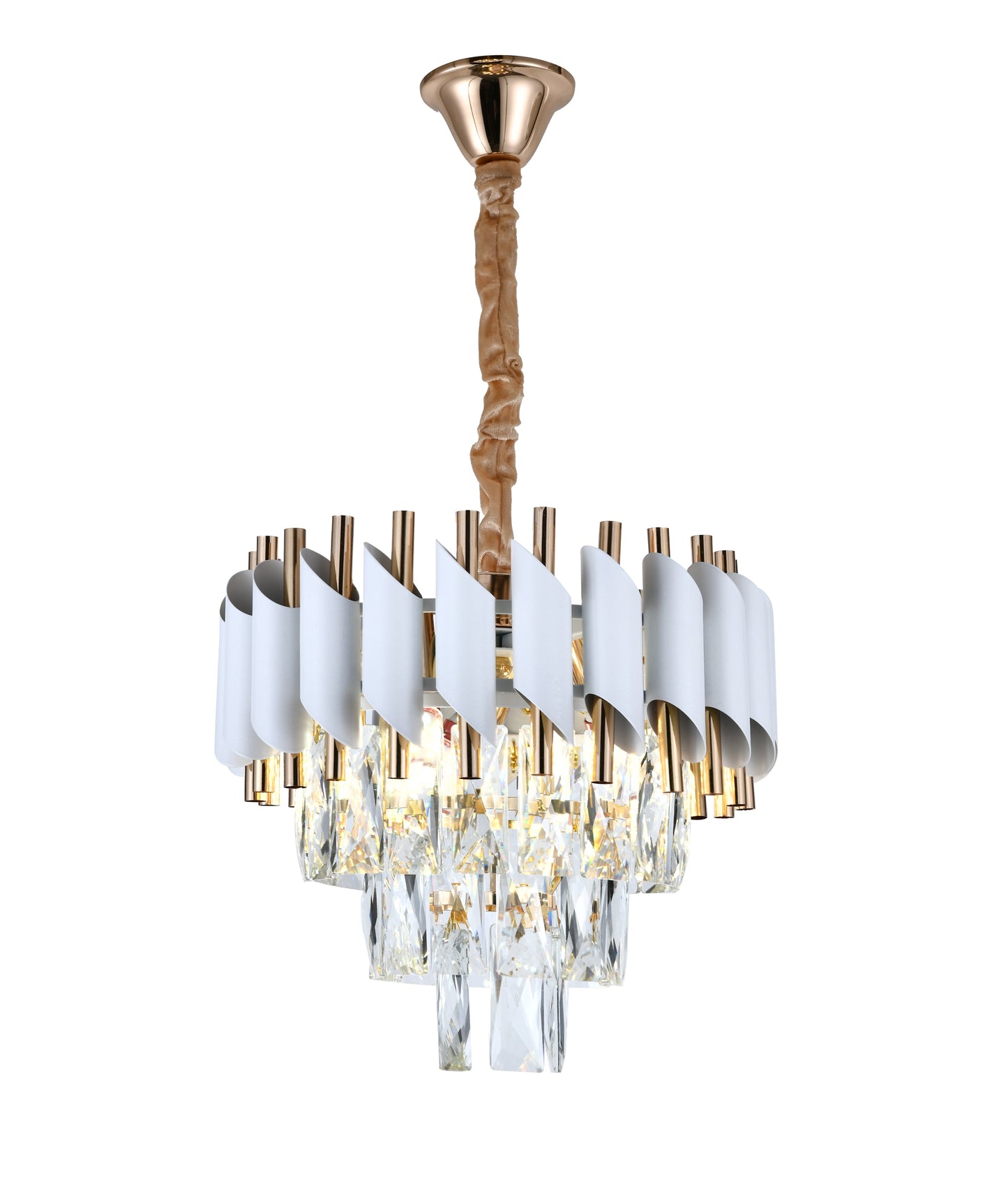 Candelabru RFAN, Model S89001/300, Textura Cristal, Metal, 3 X E27, Alb/Auriu