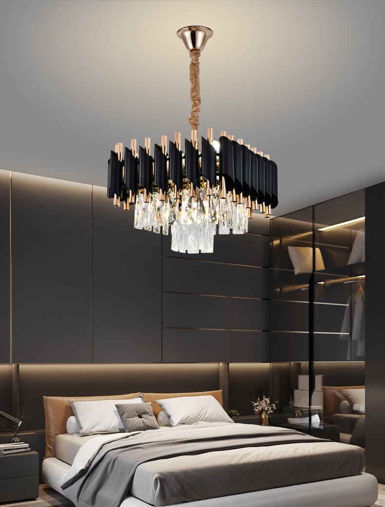 Candelabru RFAN, Model S89001/300x300, Textura Cristal, Metal, 3 X E27, Negru/Auriu