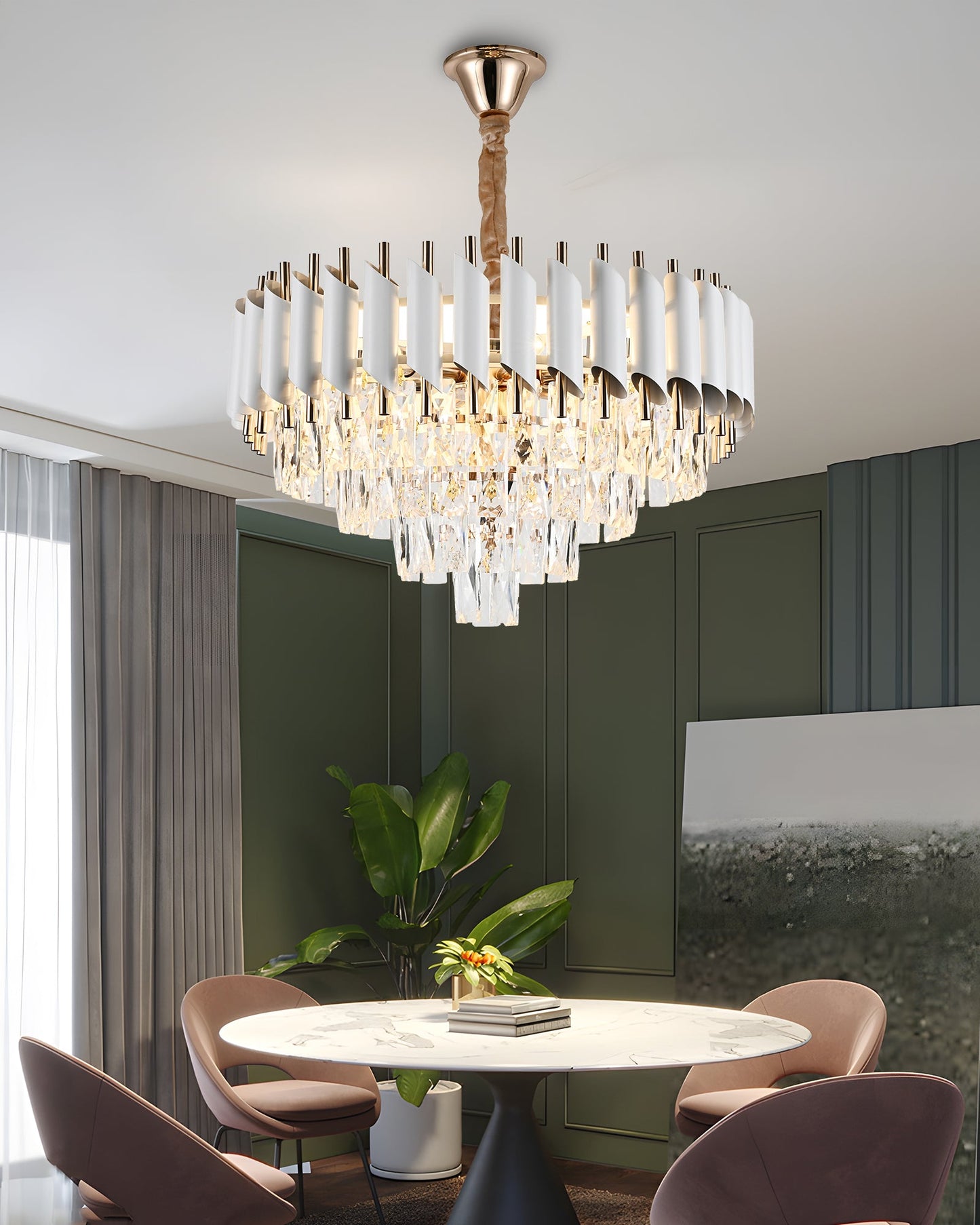 Candelabru RFAN, Model S89001/400, Textura Cristal, Metal, 4 x E27, Alb/Auriu