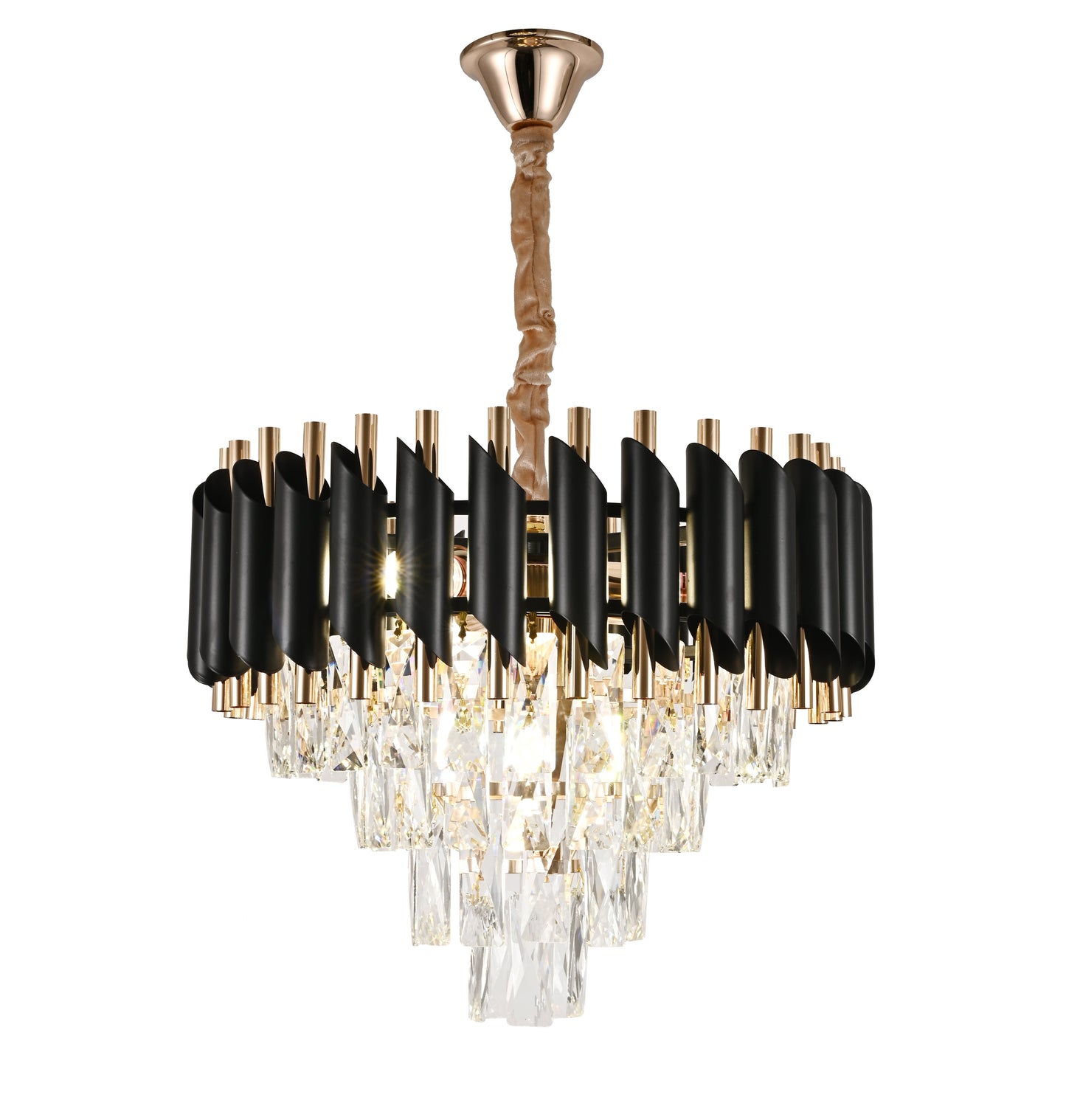 Candelabru RFAN, Model S89001/400, Textura Cristal, Metal, 4 X E27, Negru/Auriu