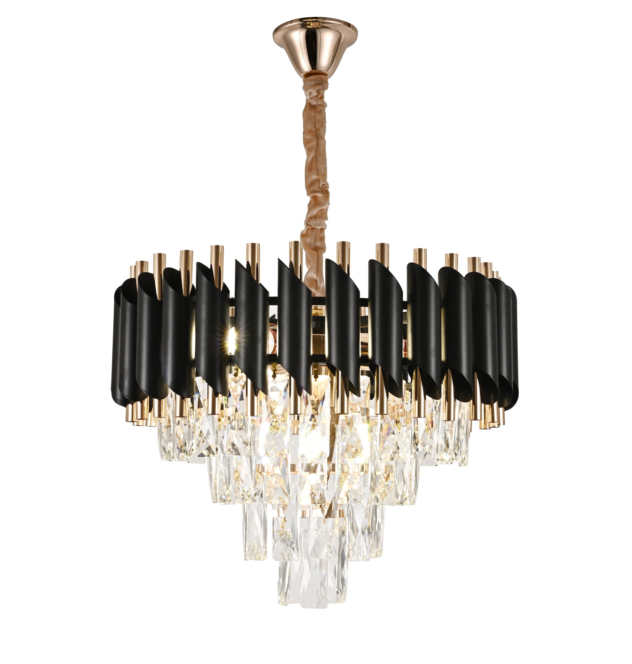 Candelabru RFAN, Model S89001/400, Textura Cristal, Metal, 4 X E27, Negru/Auriu