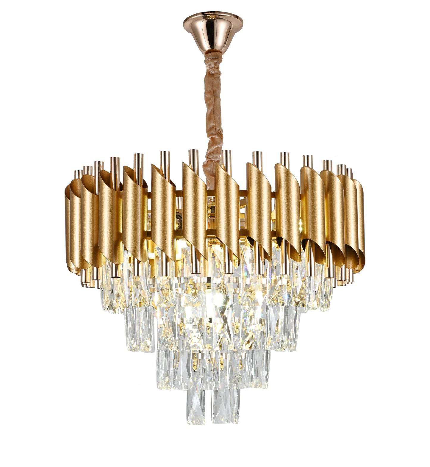 Candelabru RFAN, Model S89001/400, Textura Cristal, Metal, 5 X E27, Auriu