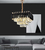 Candelabru RFAN, Model S89001/400x400, Textura Cristal, Metal, 5 X E27, Negru/Auriu