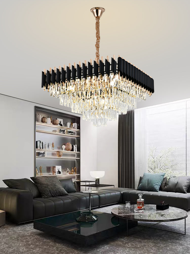 Candelabru RFAN, Model S89001/600x600, Textura Cristal, Metal, 10 X E27, Negru/Auriu