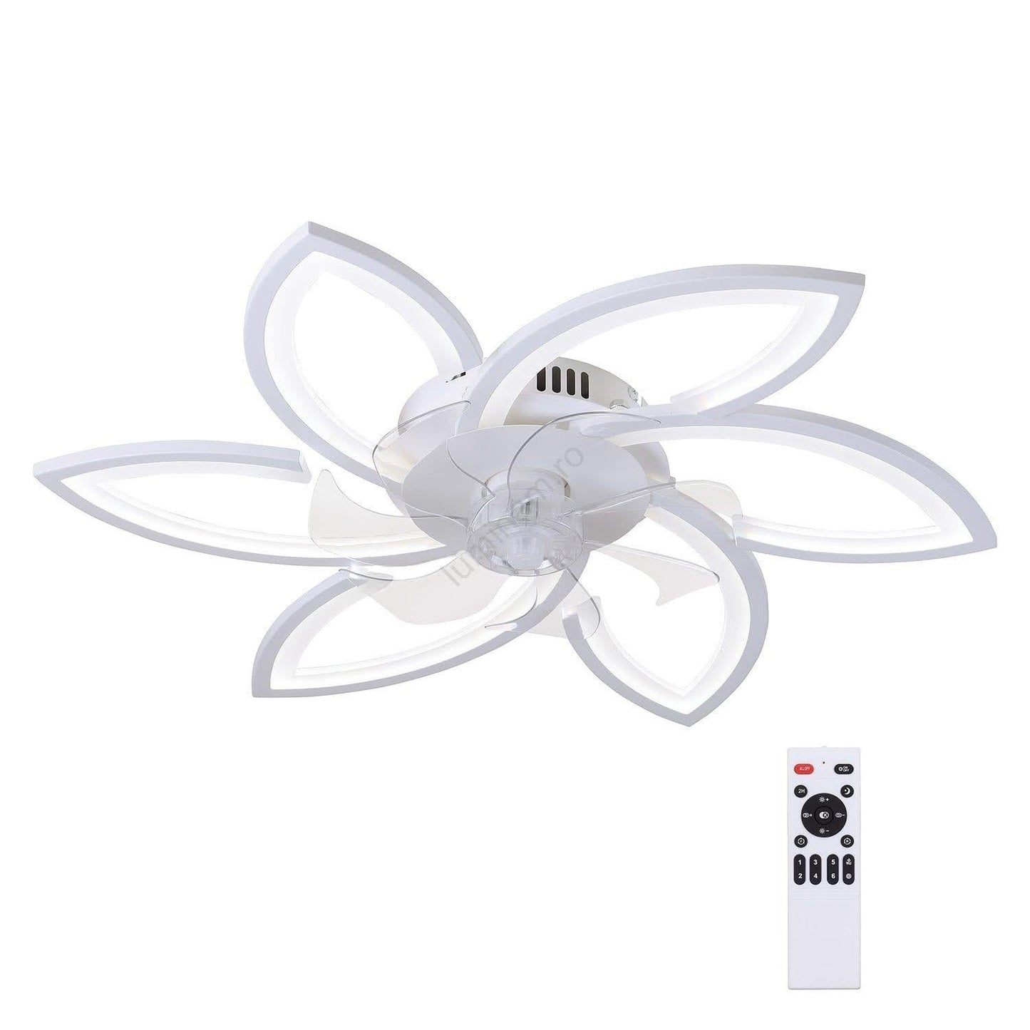 Lustra LED RFAN, Model R9164/6, cu Ventilator si Telecomanda, 3 Tipuri De Lumina, Intensitate Reglabila, 81W, Alb
