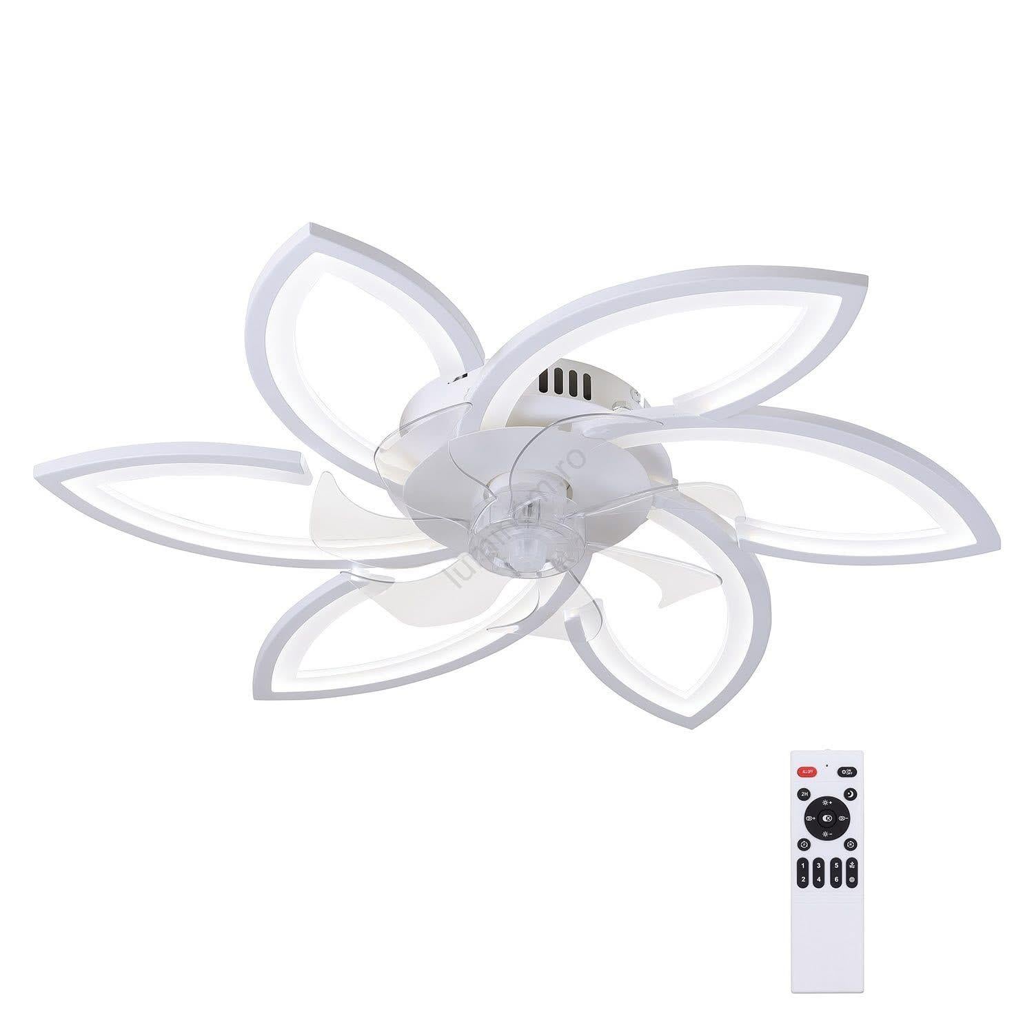 Lustra LED RFAN, Model R9164/6, cu Ventilator si Telecomanda, 3 Tipuri De Lumina, Intensitate Reglabila, 81W, Alb