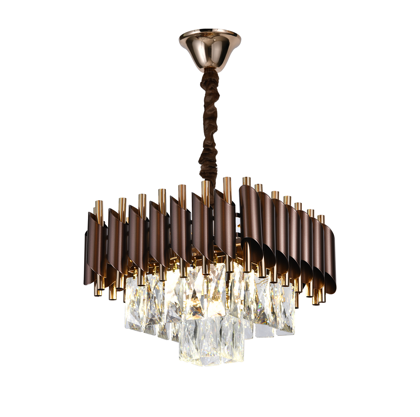 Candelabru RFAN, Model S89001/300x300, Textura Cristal, Metal, 3 X E27, Maro/Auriu