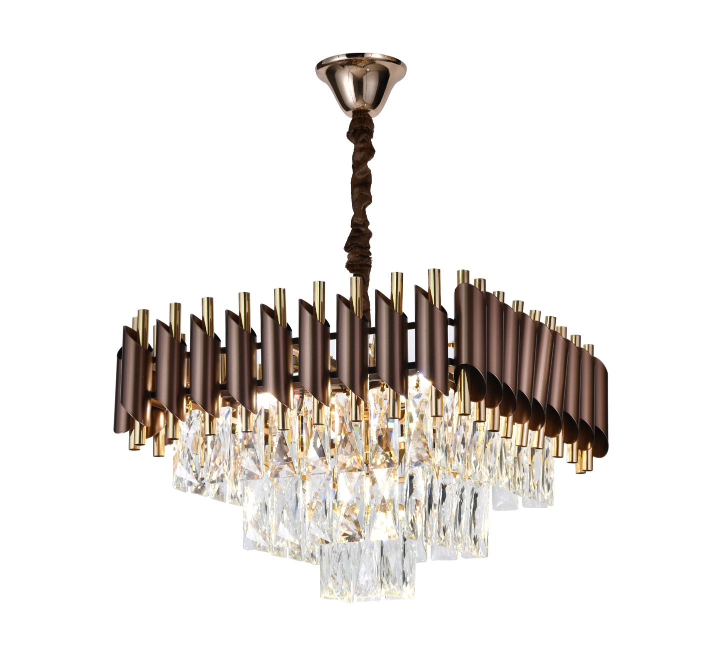 Candelabru RFAN, Model S89001/400x400, Textura Cristal, Metal, 5 X E27, Maro/Auriu