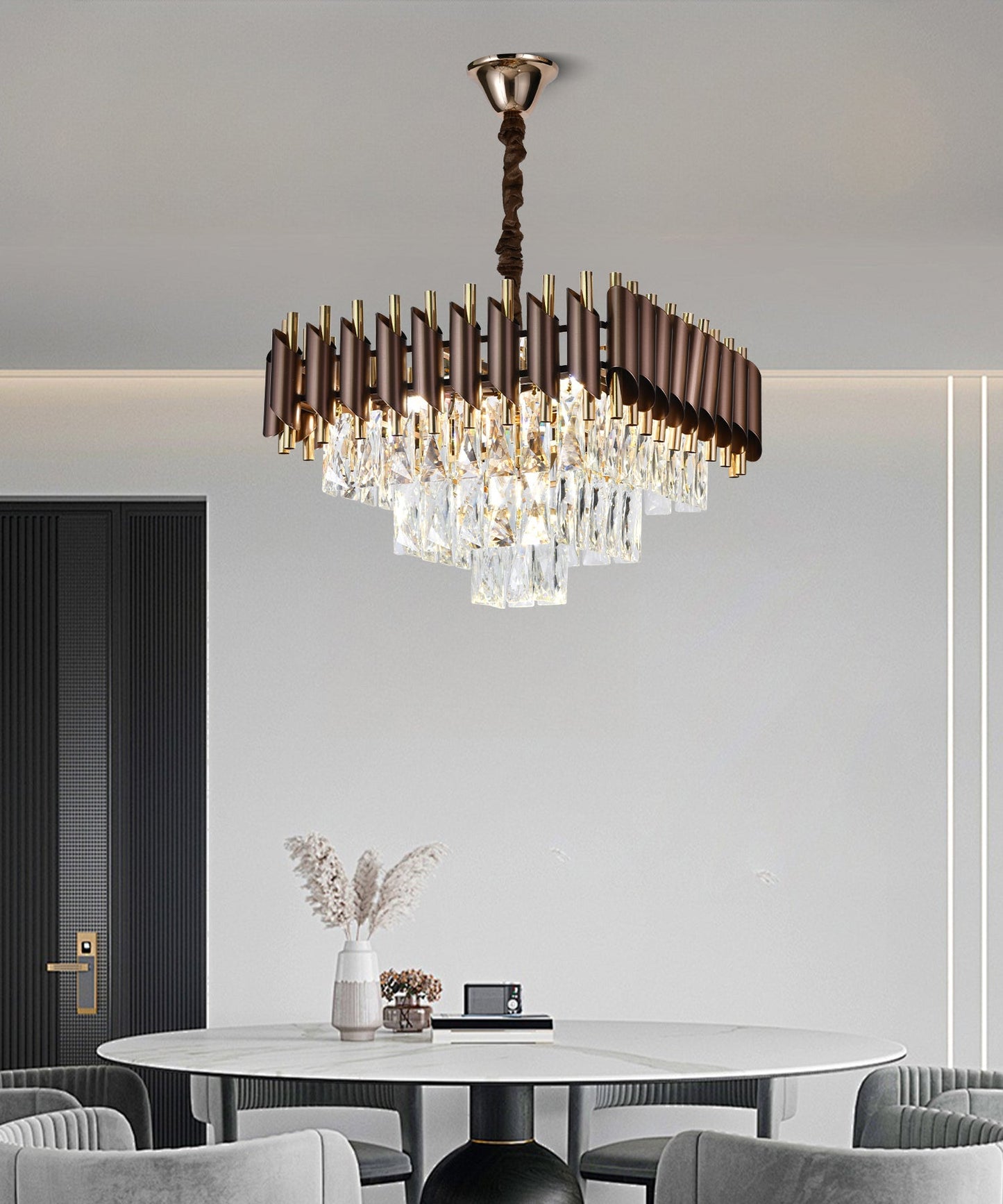 Candelabru RFAN, Model S89001/500x500, Textura Cristal, Metal, 8 X E27, Maro/Auriu