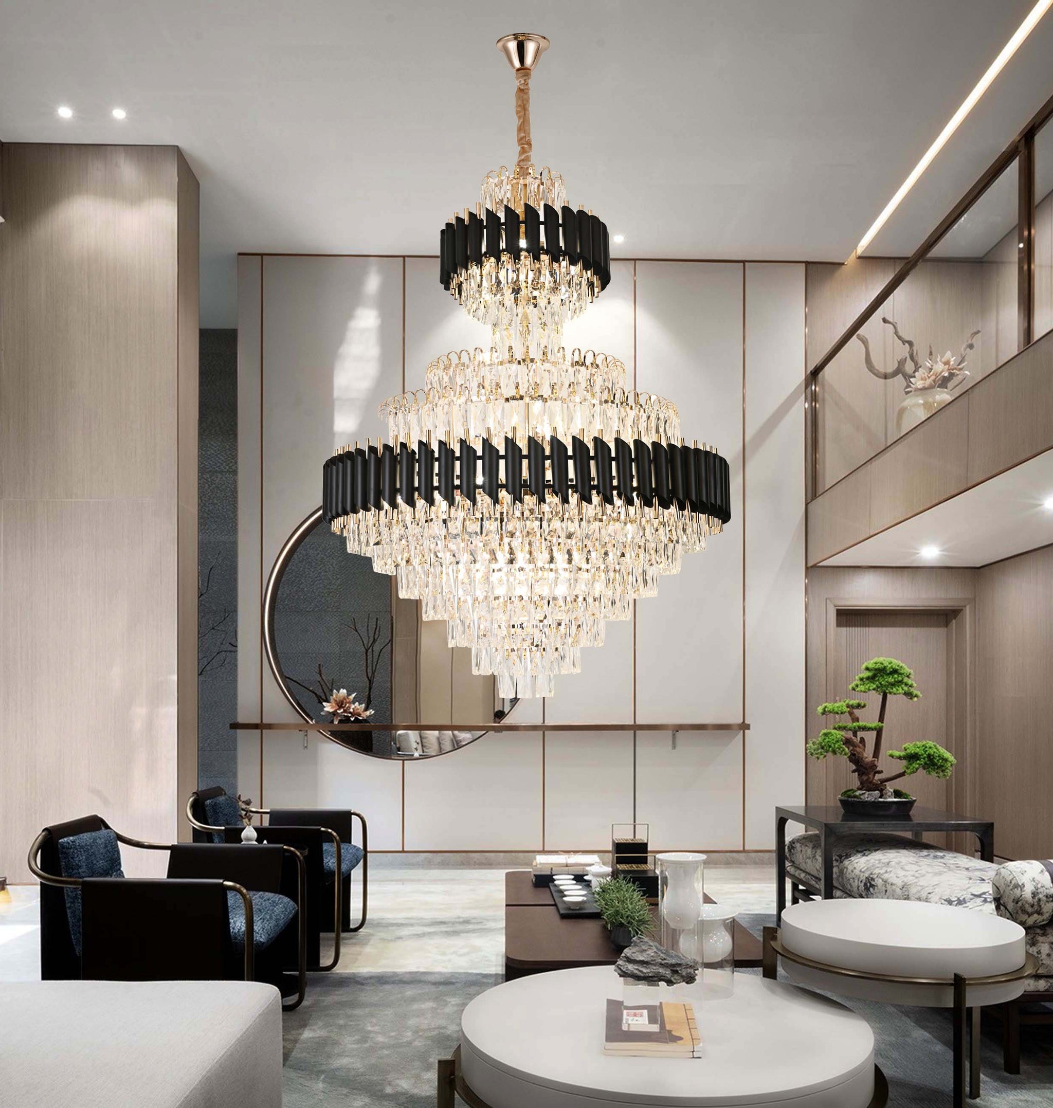 Candelabru RFAN, Model S89001/800x1050, Textura Cristal, Metal, 22 X E27, Negru/Auriu