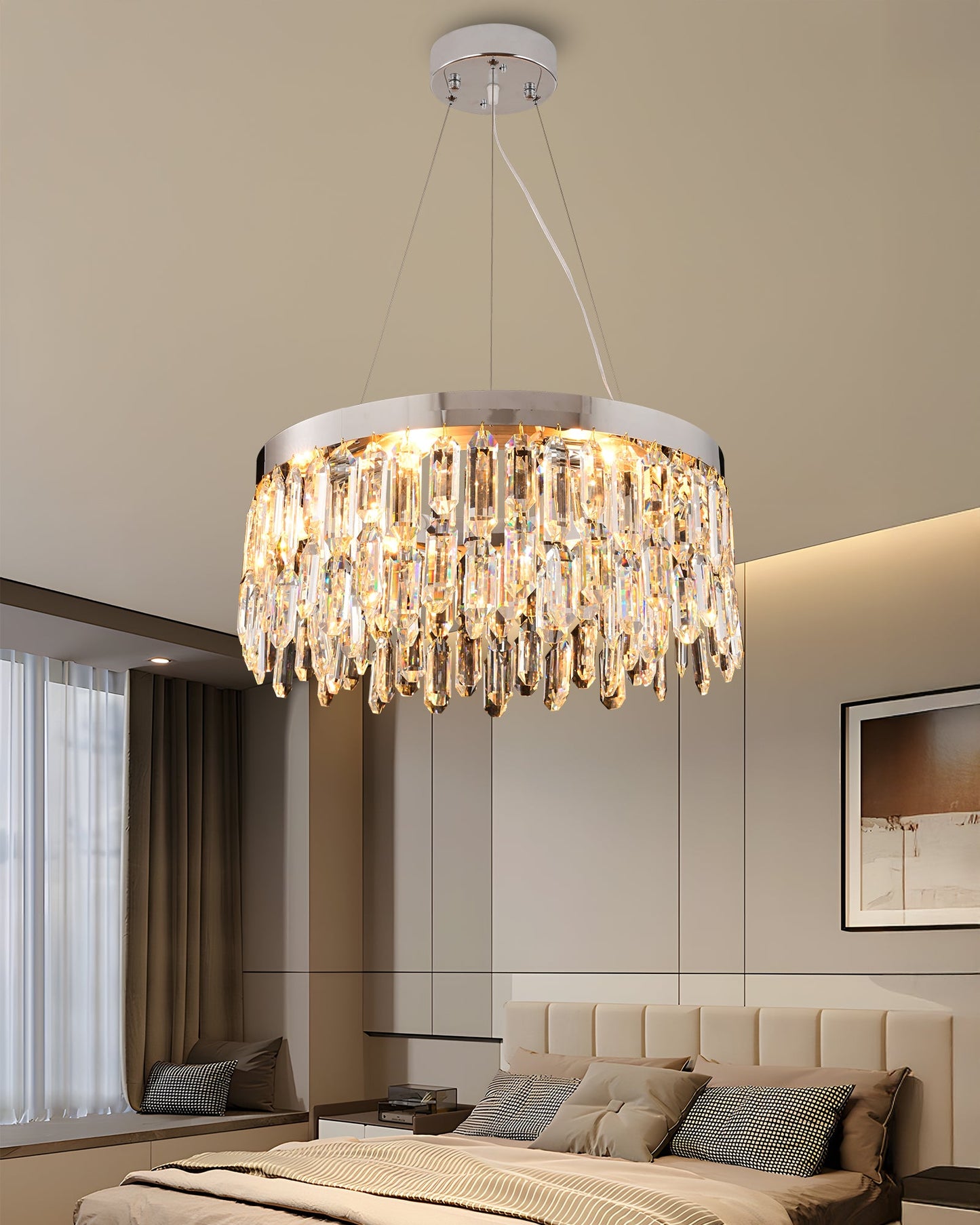 Candelabru LED RFAN, Model 9137/400, Textura Cristal, Metal, 50W, Crom