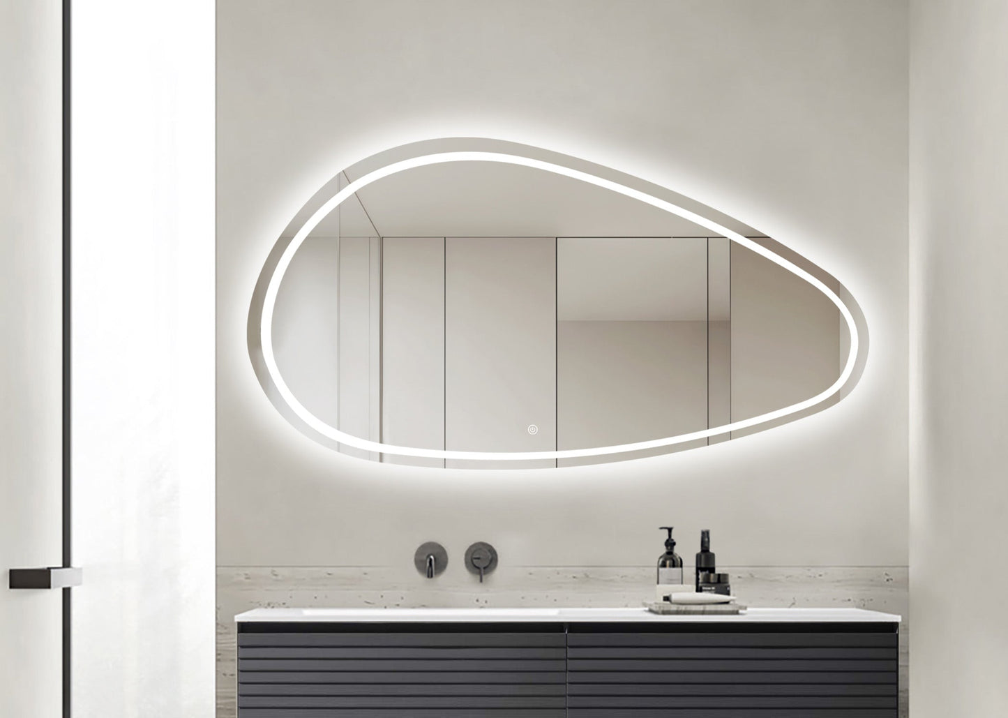 Oglinda LED Asimetrica Premium 160×85 cm, Touch, 3 Tipuri Lumina – Calda, Rece, Naturala