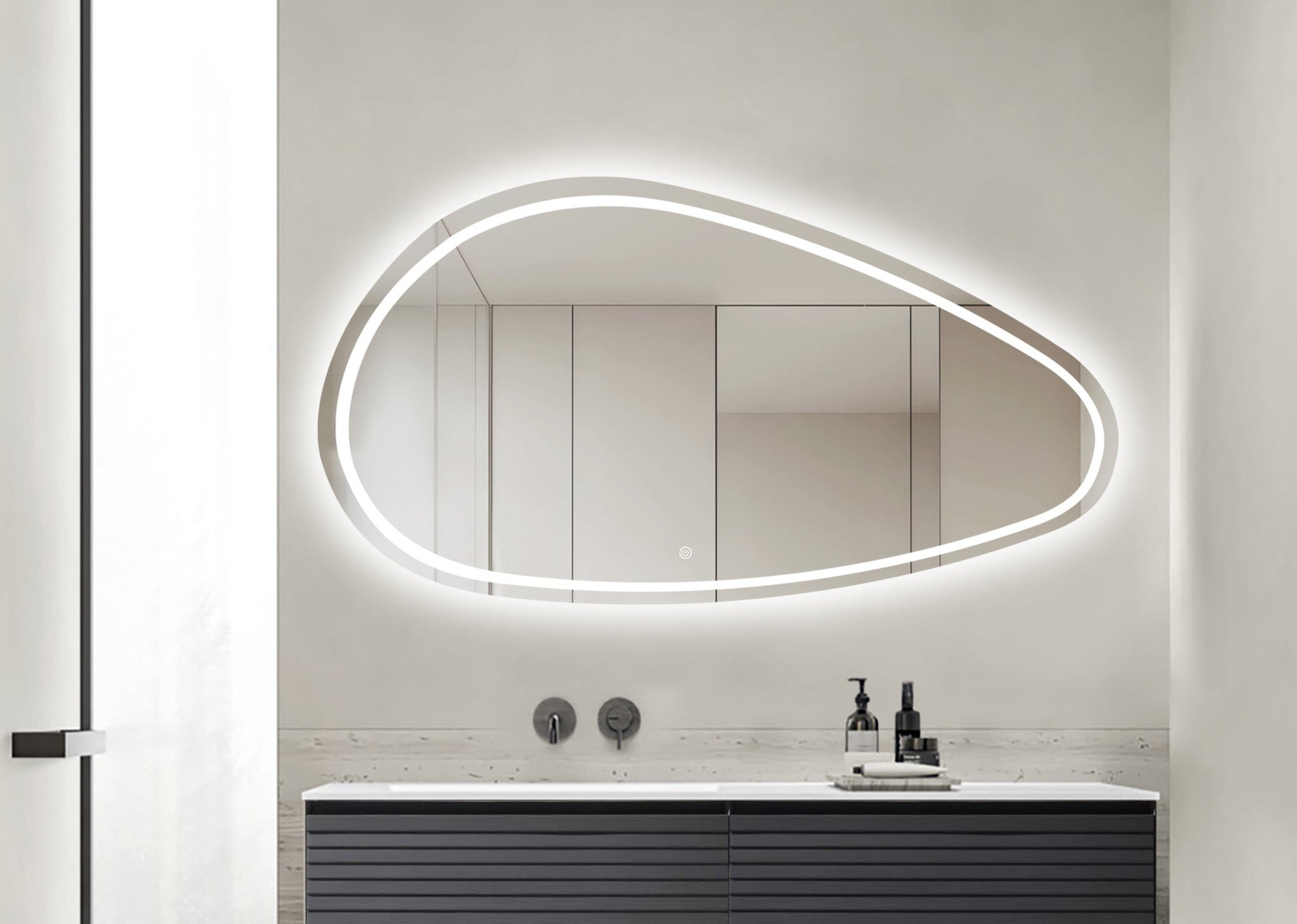 Oglinda LED Asimetrica Premium 160×85 cm, Touch, 3 Tipuri Lumina – Calda, Rece, Naturala