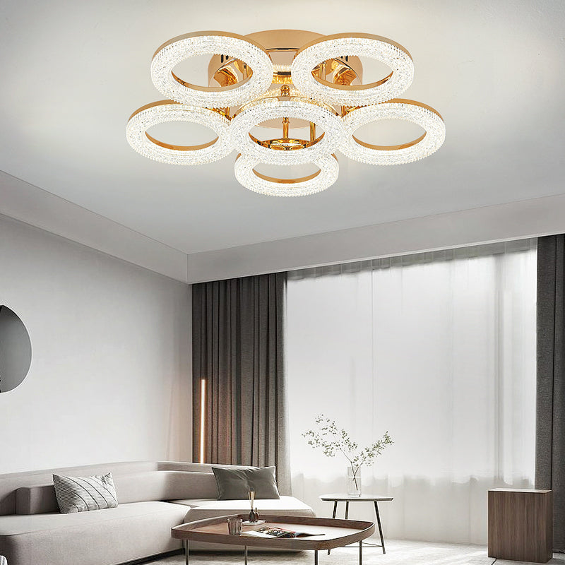 Lustra LED RFAN, Model J300/5+1, Cu Telecomanda, 3 Tipuri De Lumina, Intensitate Reglabila, 120W, Auriu
