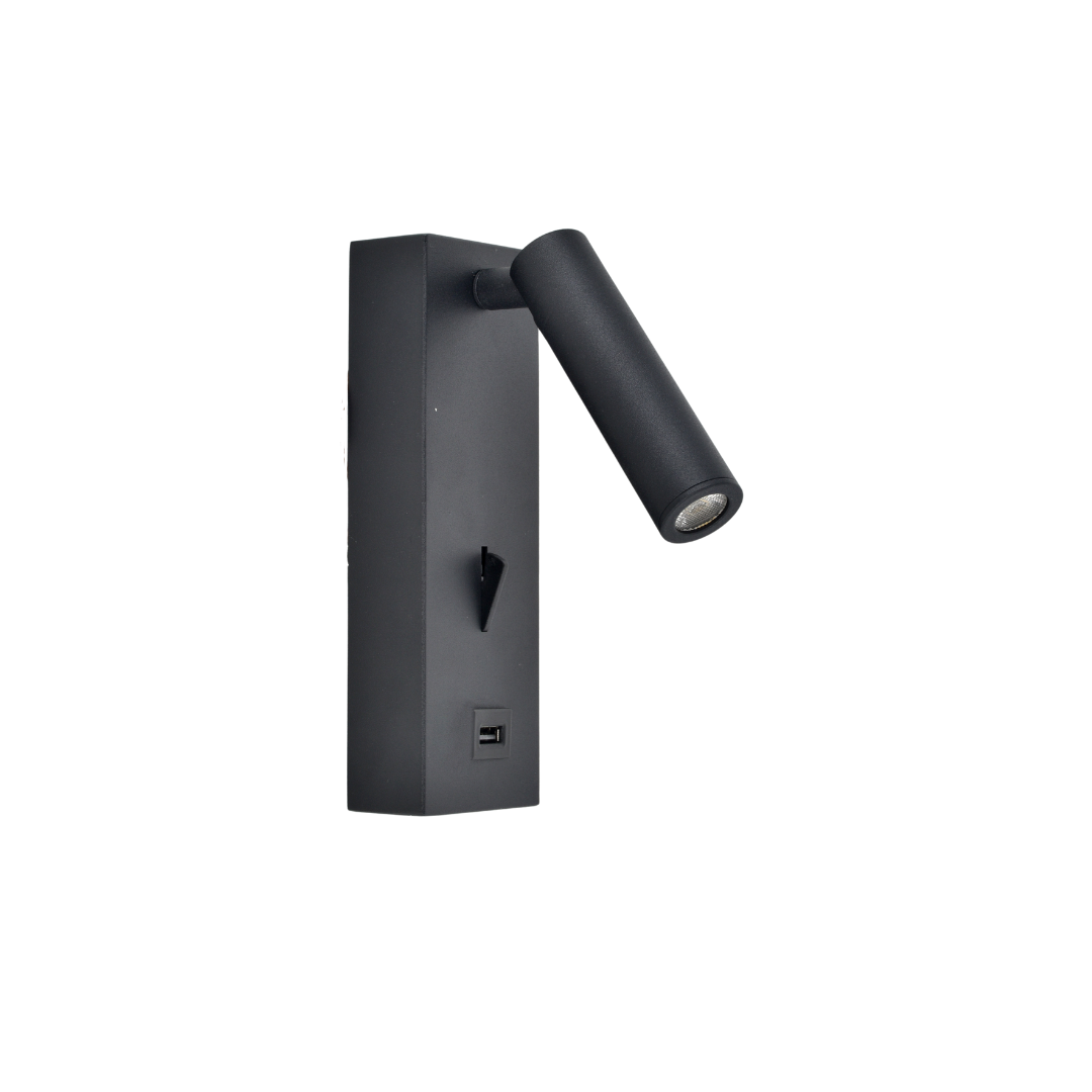 Aplica LED RFAN, Model B230712, Cu Intrerupator si USB, Lumina Neutra, 5W, Negru