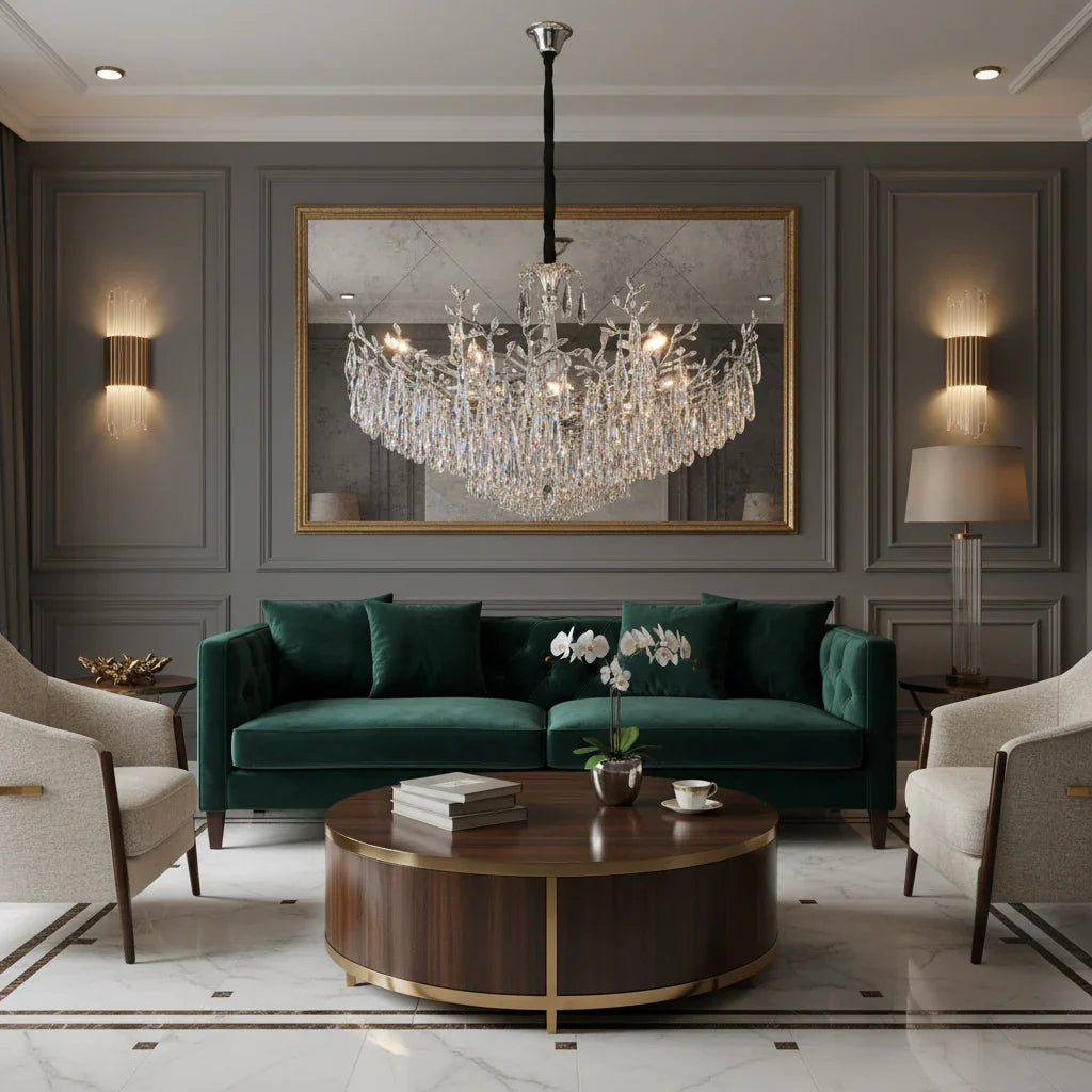 Candelabru RFAN, Model 1117/850, Textura Cristal, Metal, 8 X E14, Argintiu