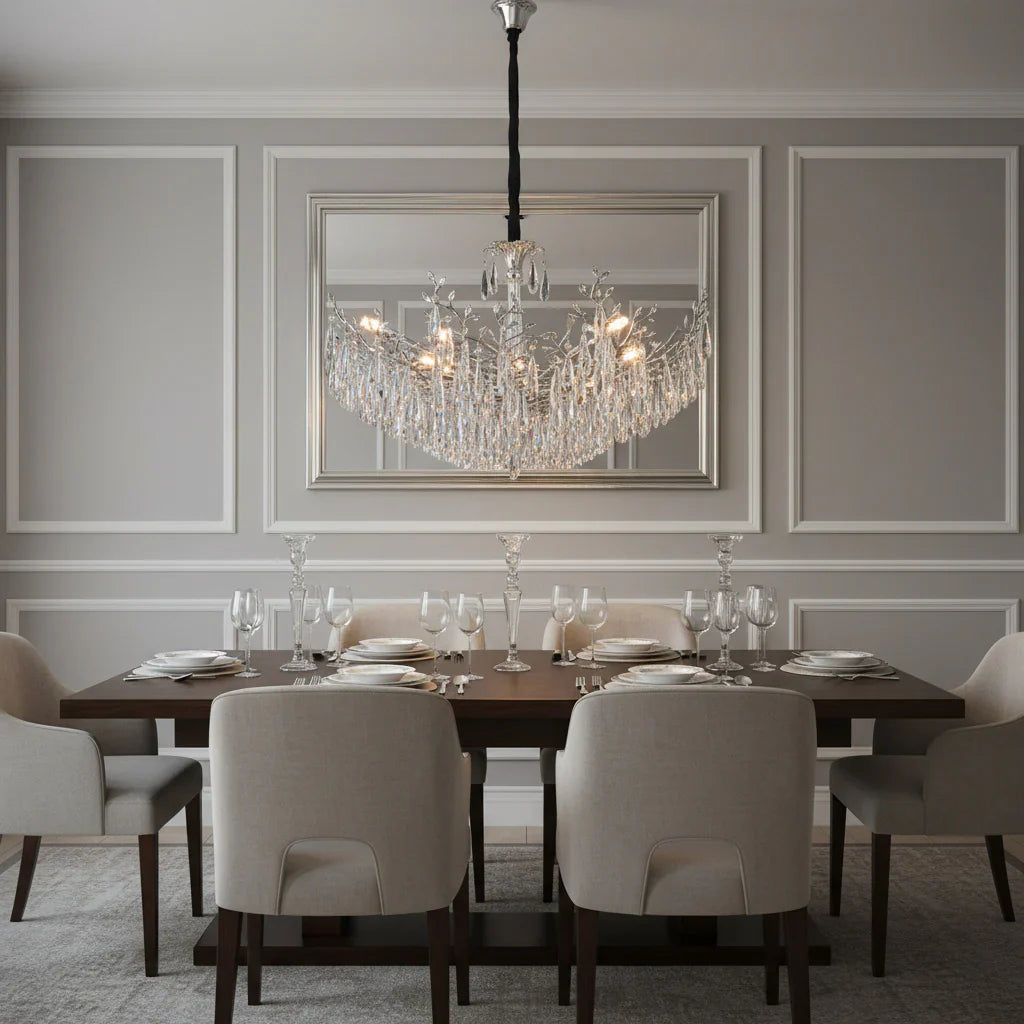 Candelabru RFAN, Model 1117/850, Textura Cristal, Metal, 8 X E14, Argintiu
