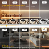 KIT Banda LED COB RFAN, CCT, cu Telecomanda, 3 Tipuri de Lumina, 5m, 15W/m, 24V, Transformator 72W