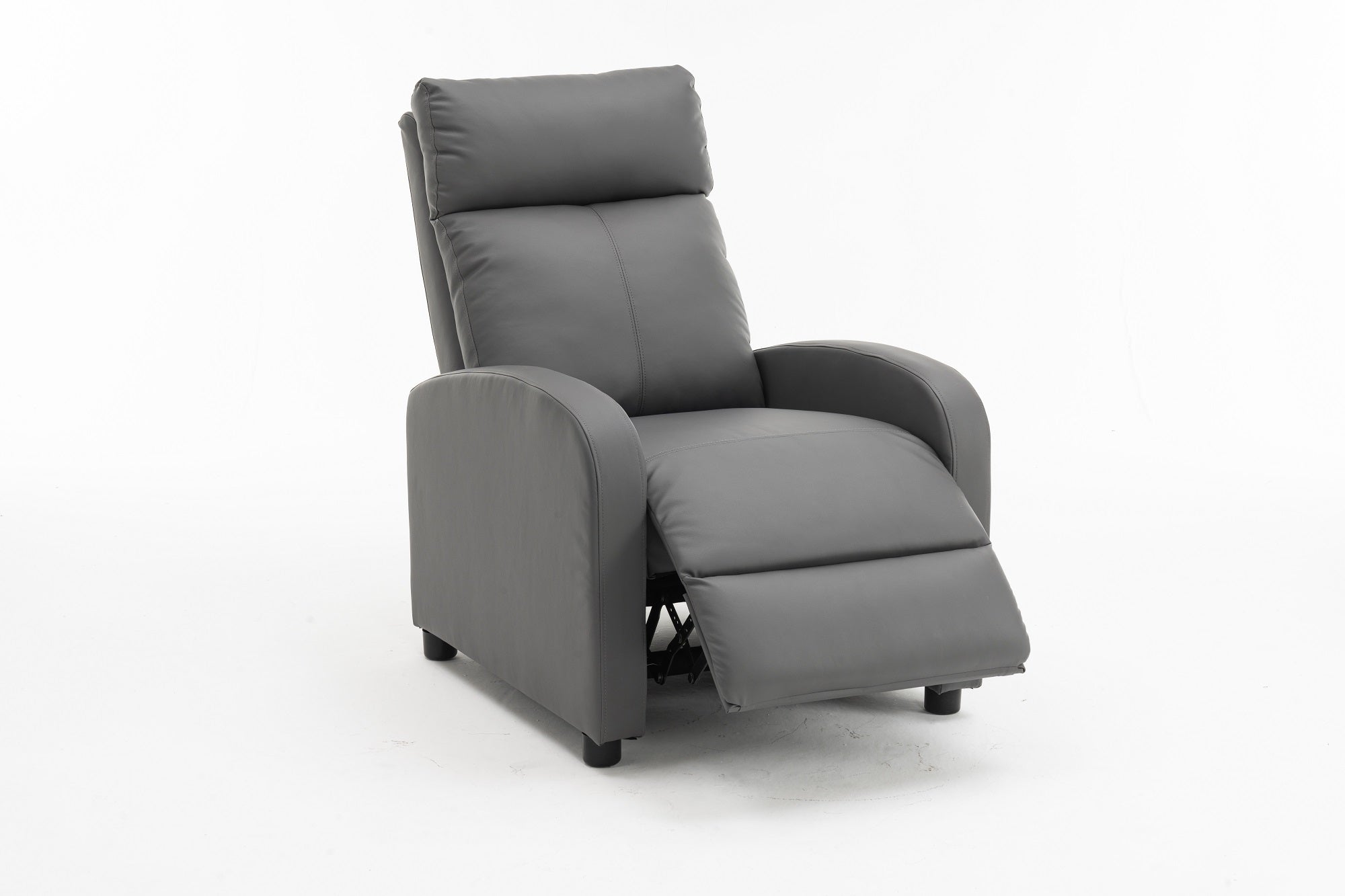 Fotoliu recliner din piele ecologică, spatar rabatabil si suport picioare extensibil, Gri