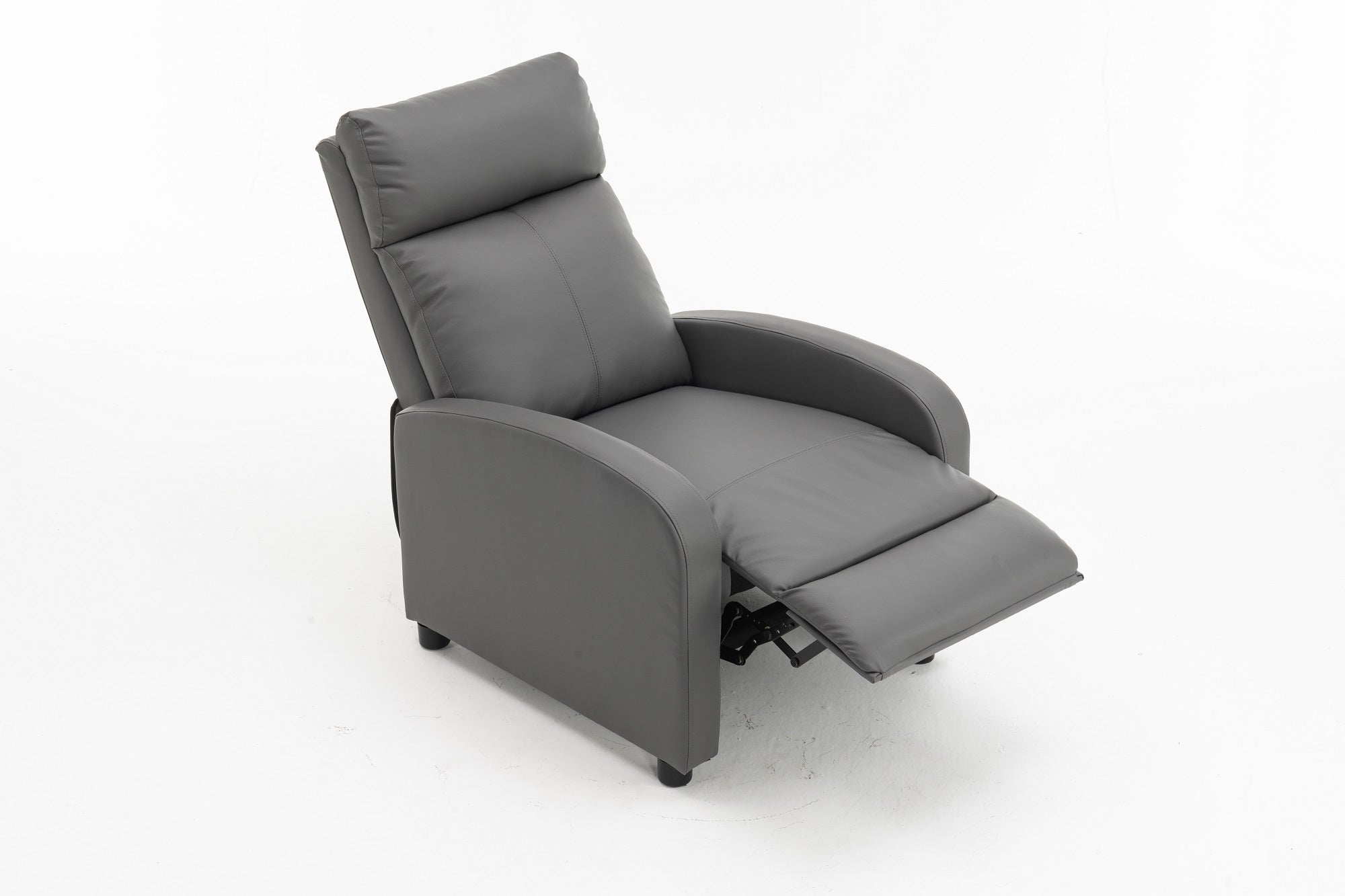 Fotoliu recliner din piele ecologică, spatar rabatabil si suport picioare extensibil, Gri