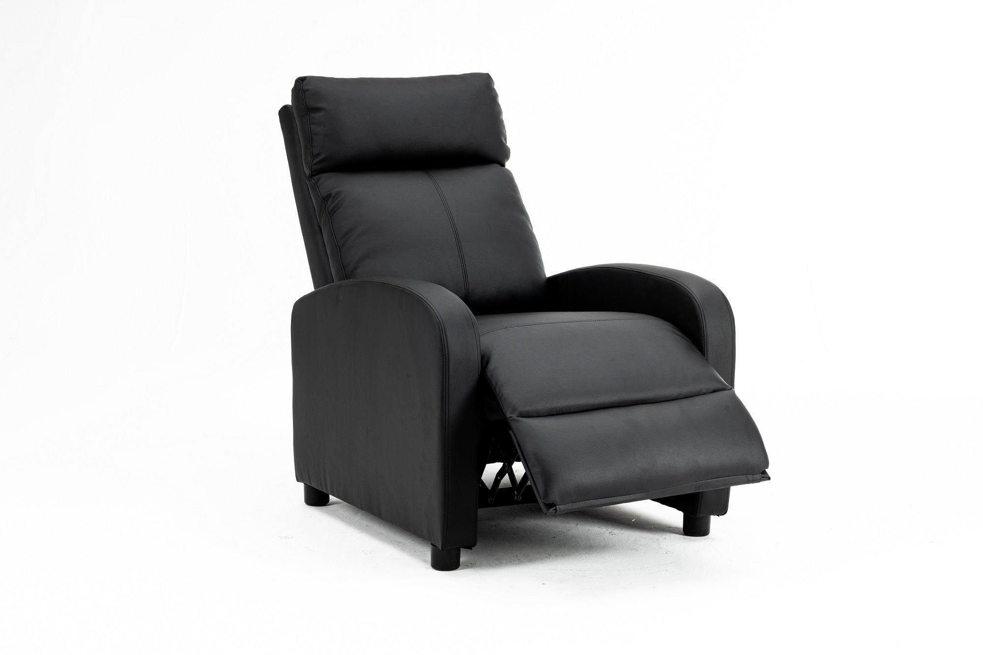 Fotoliu recliner din piele ecologică, spatar rabatabil si suport picioare extensibil, Negru