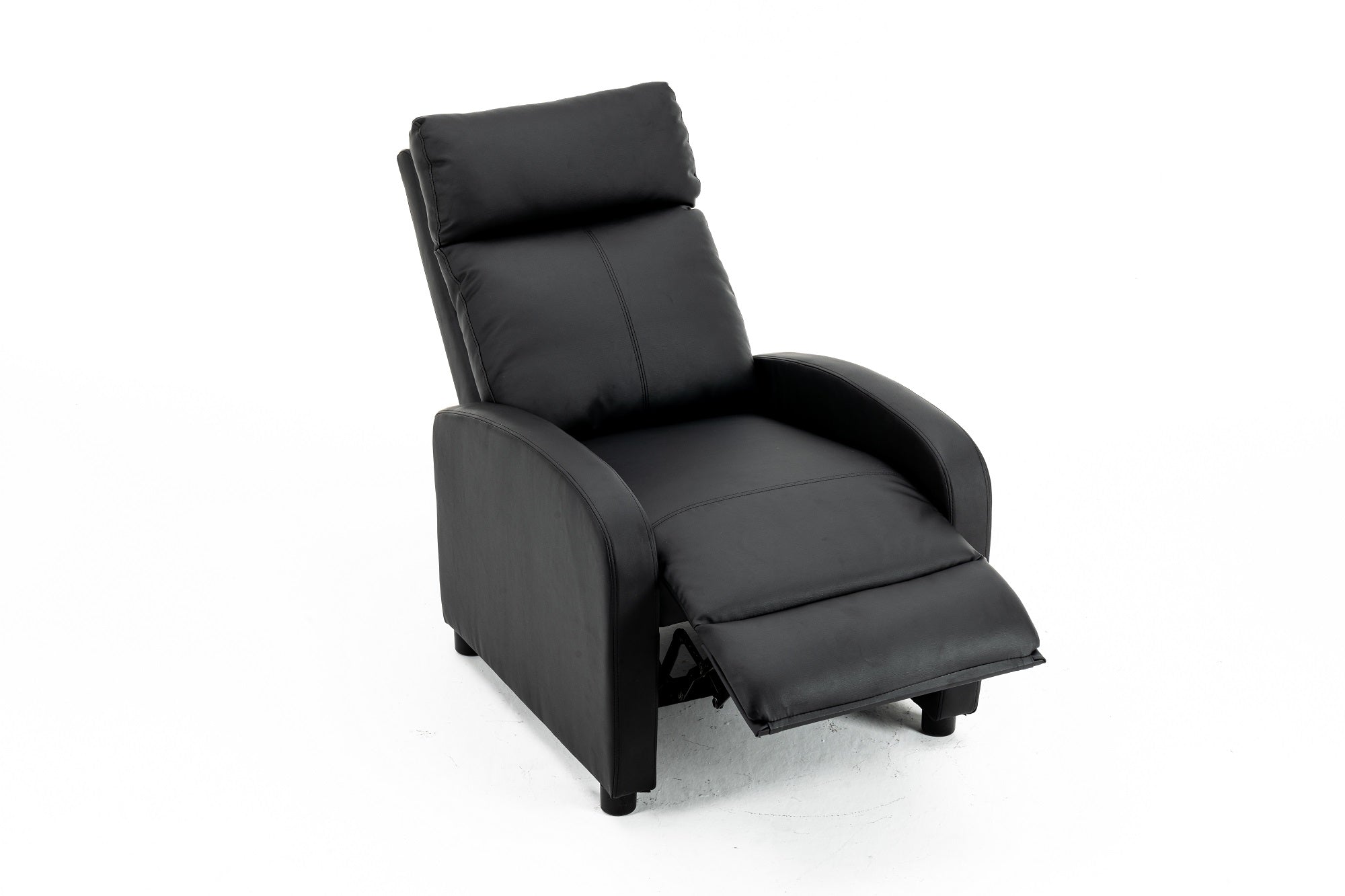 Fotoliu recliner din piele ecologică, spatar rabatabil si suport picioare extensibil, Negru