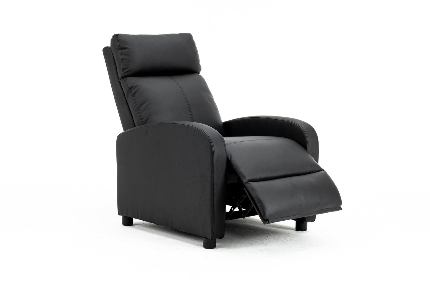 Fotoliu recliner din piele ecologică, spatar rabatabil si suport picioare extensibil, Negru