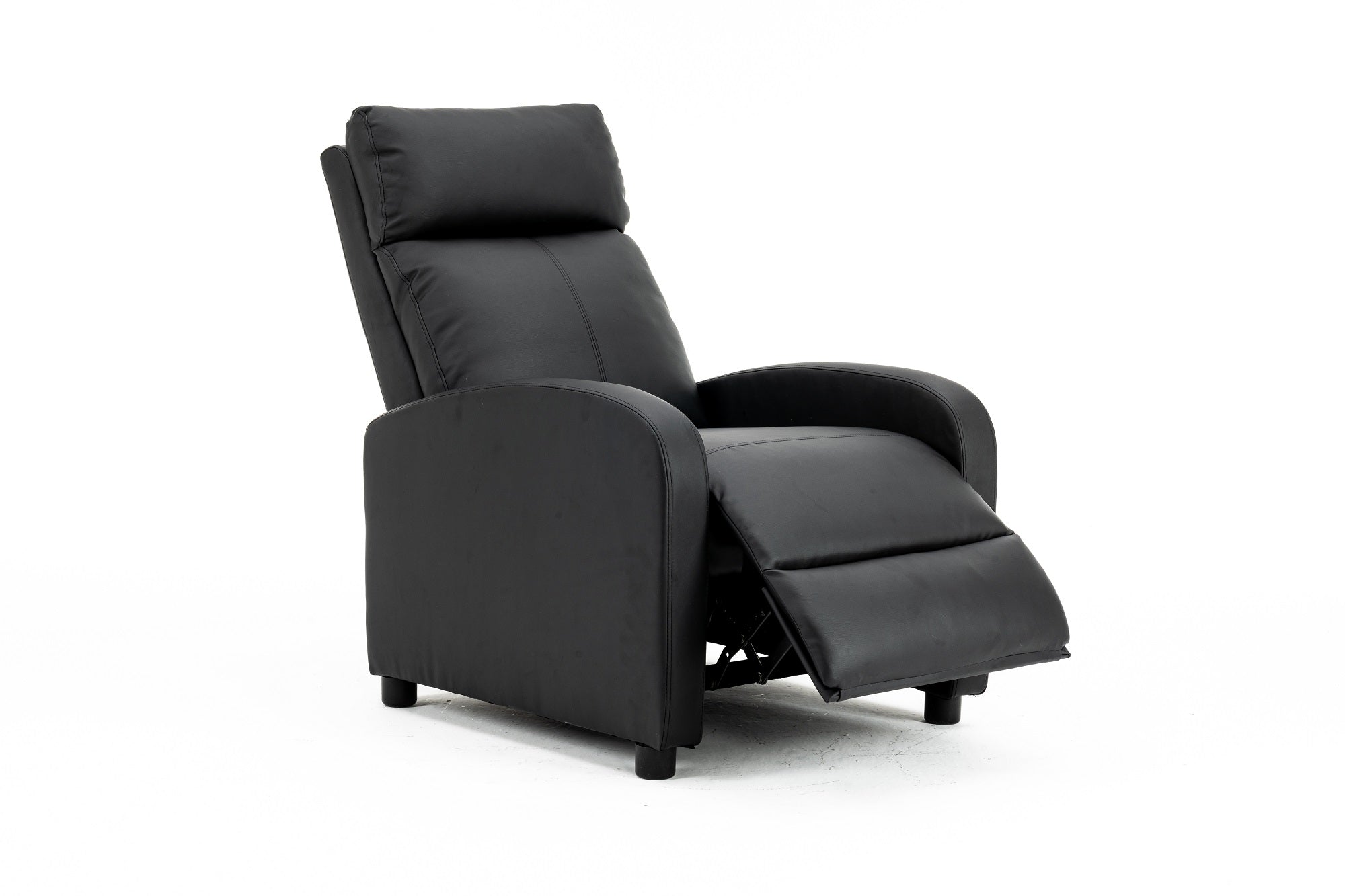 Fotoliu recliner din piele ecologică, spatar rabatabil si suport picioare extensibil, Negru