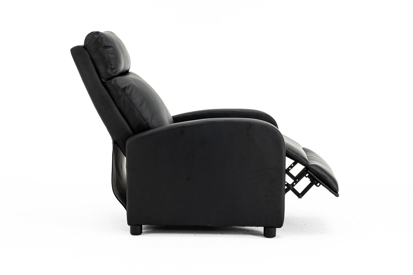 Fotoliu recliner din piele ecologică, spatar rabatabil si suport picioare extensibil, Negru