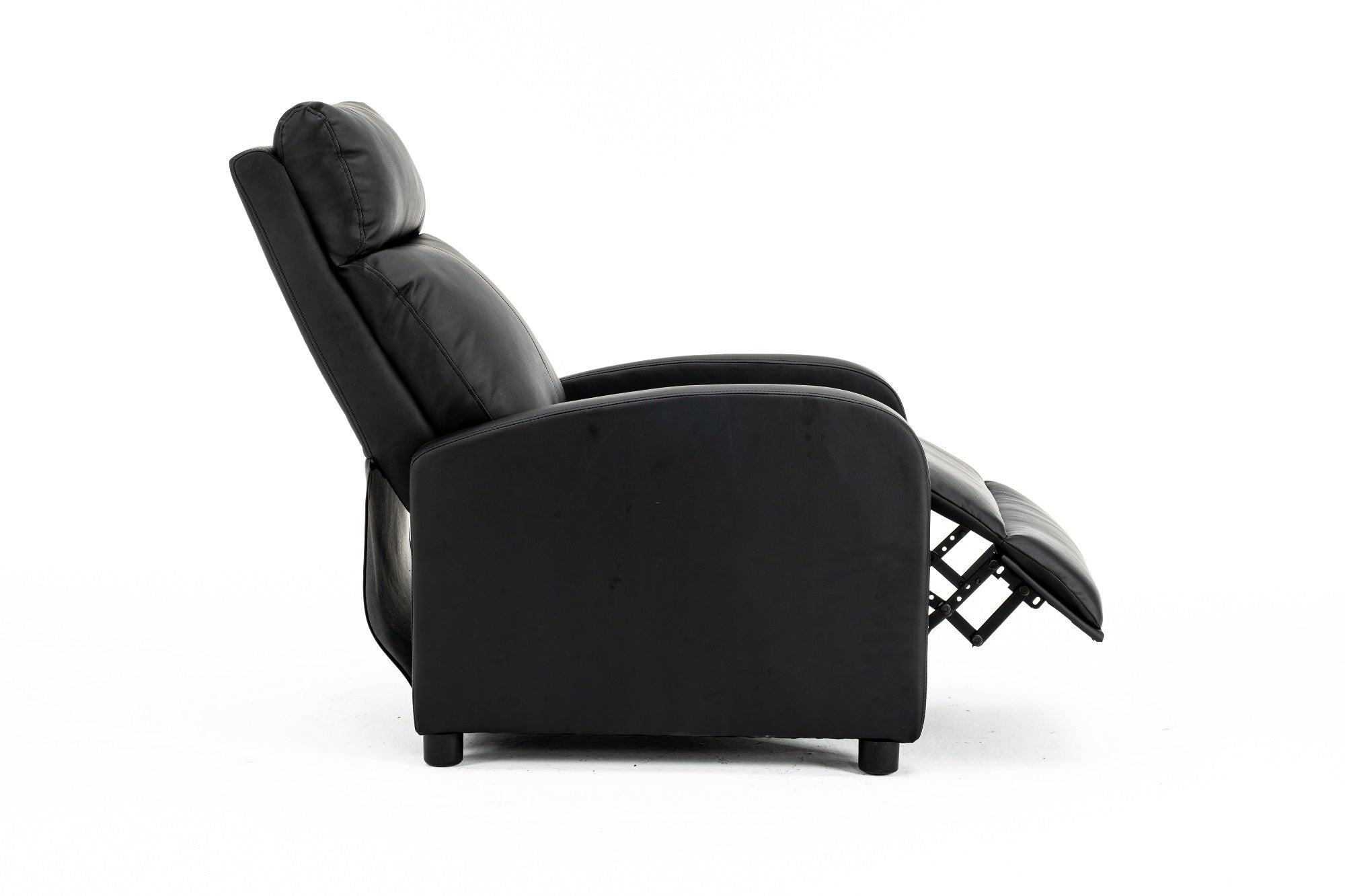 Fotoliu recliner din piele ecologică, spatar rabatabil si suport picioare extensibil, Negru