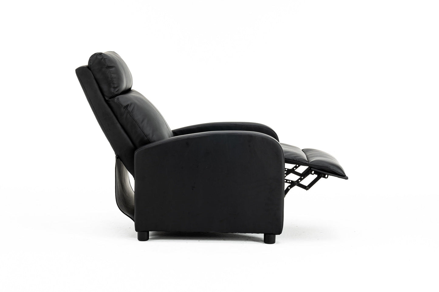 Fotoliu recliner din piele ecologică, spatar rabatabil si suport picioare extensibil, Negru