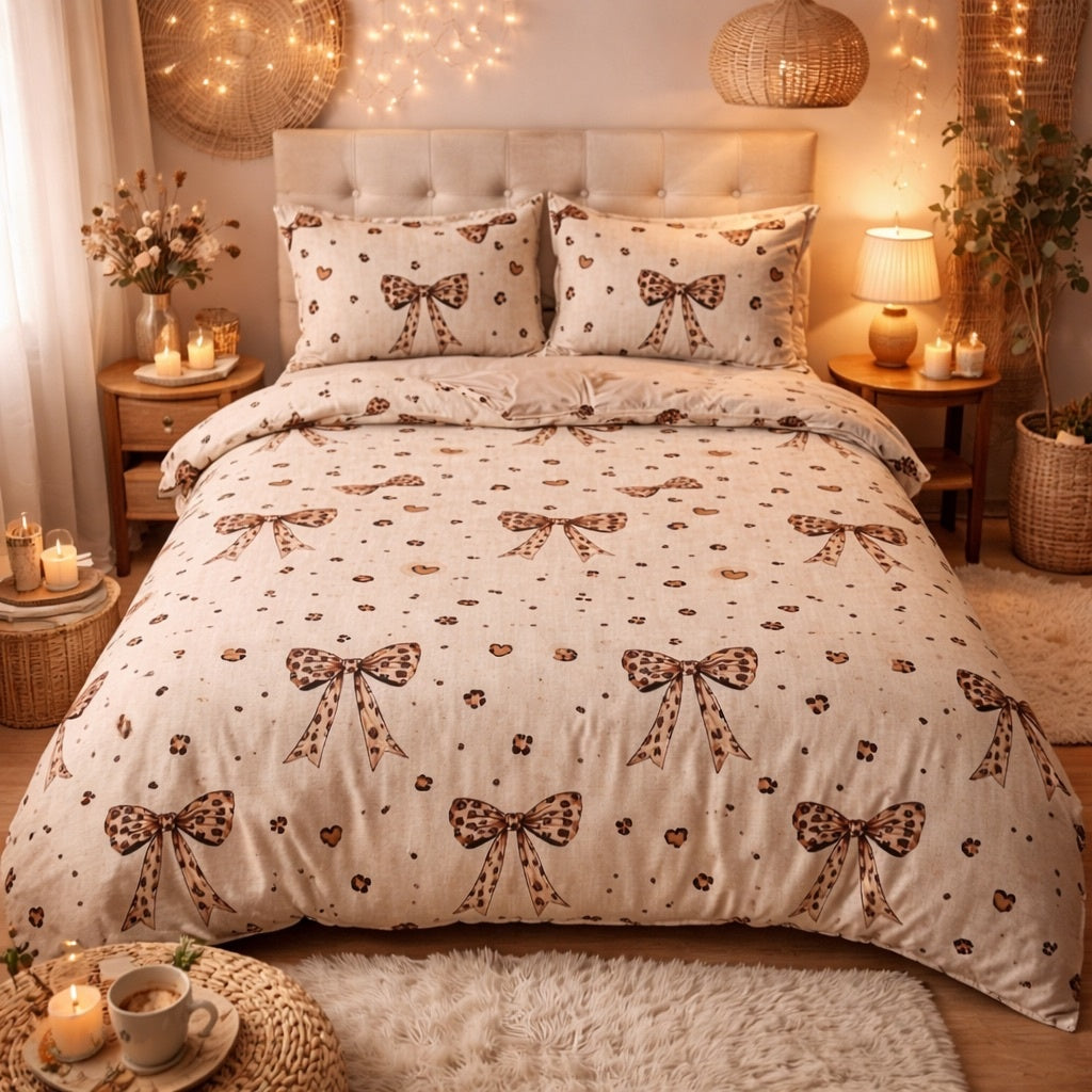Lenjerie pat dublu, bumbac satinat, cearsaf clasic, 4 piese, Bej, fundite