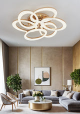 Lustra LED RFAN, Model J409/3+3, Cu Telecomanda, 3 Tipuri De Lumina, Intensitate Reglabila, 168W, Auriu