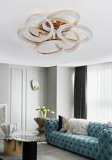 Lustra LED RFAN, Model J409/3+3, Cu Telecomanda, 3 Tipuri De Lumina, Intensitate Reglabila, 168W, Auriu