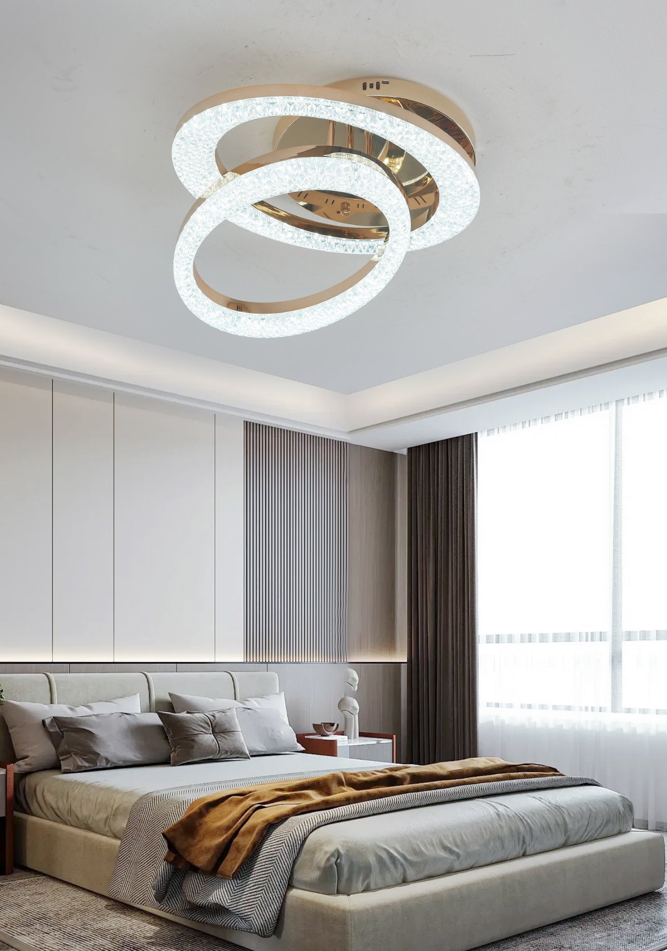 Lustra LED RFAN, Model J409/2, Cu Telecomanda, 3 Tipuri De Lumina, Intensitate Reglabila, 96W, Auriu