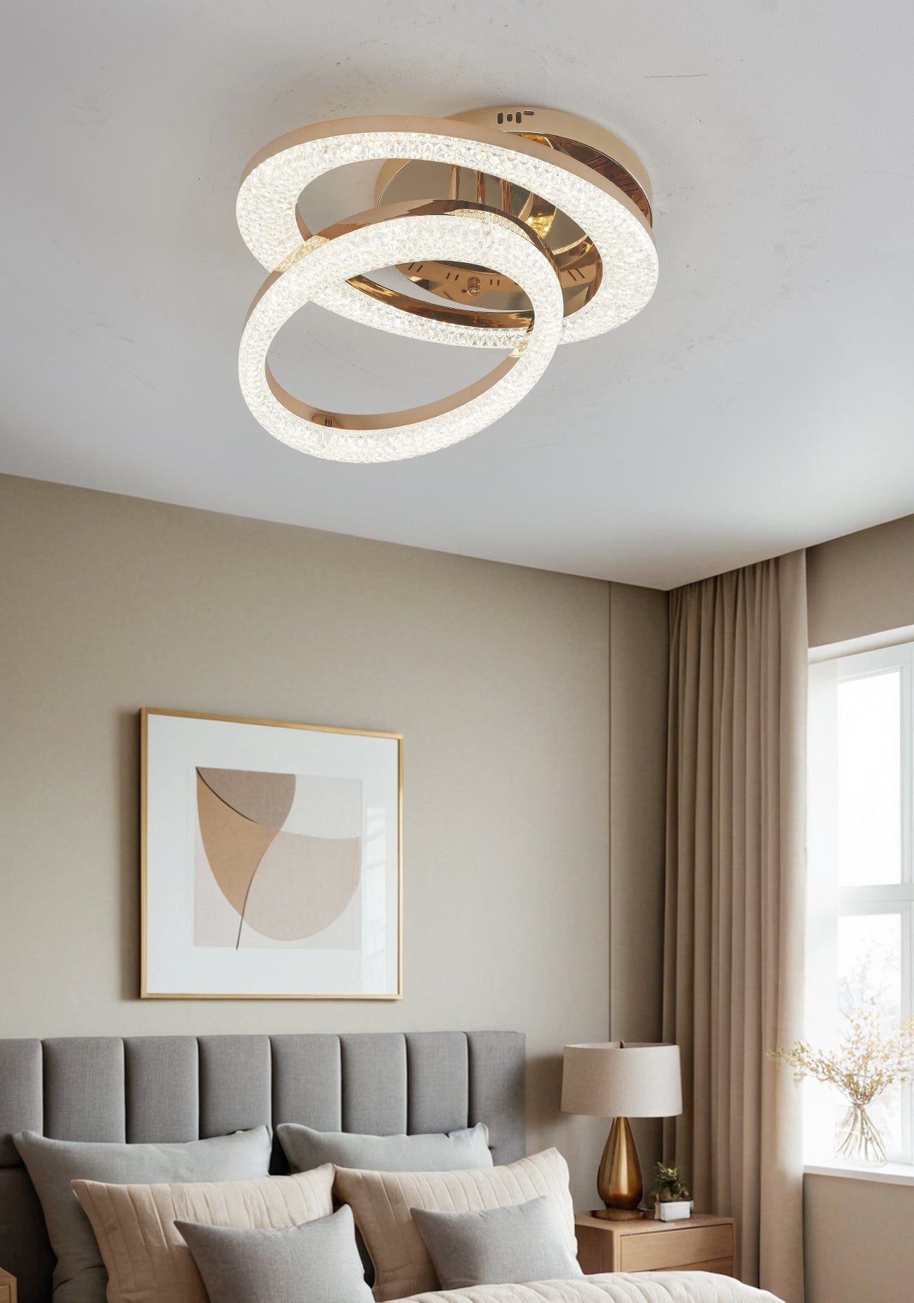 Lustra LED RFAN, Model J409/2, Cu Telecomanda, 3 Tipuri De Lumina, Intensitate Reglabila, 96W, Auriu