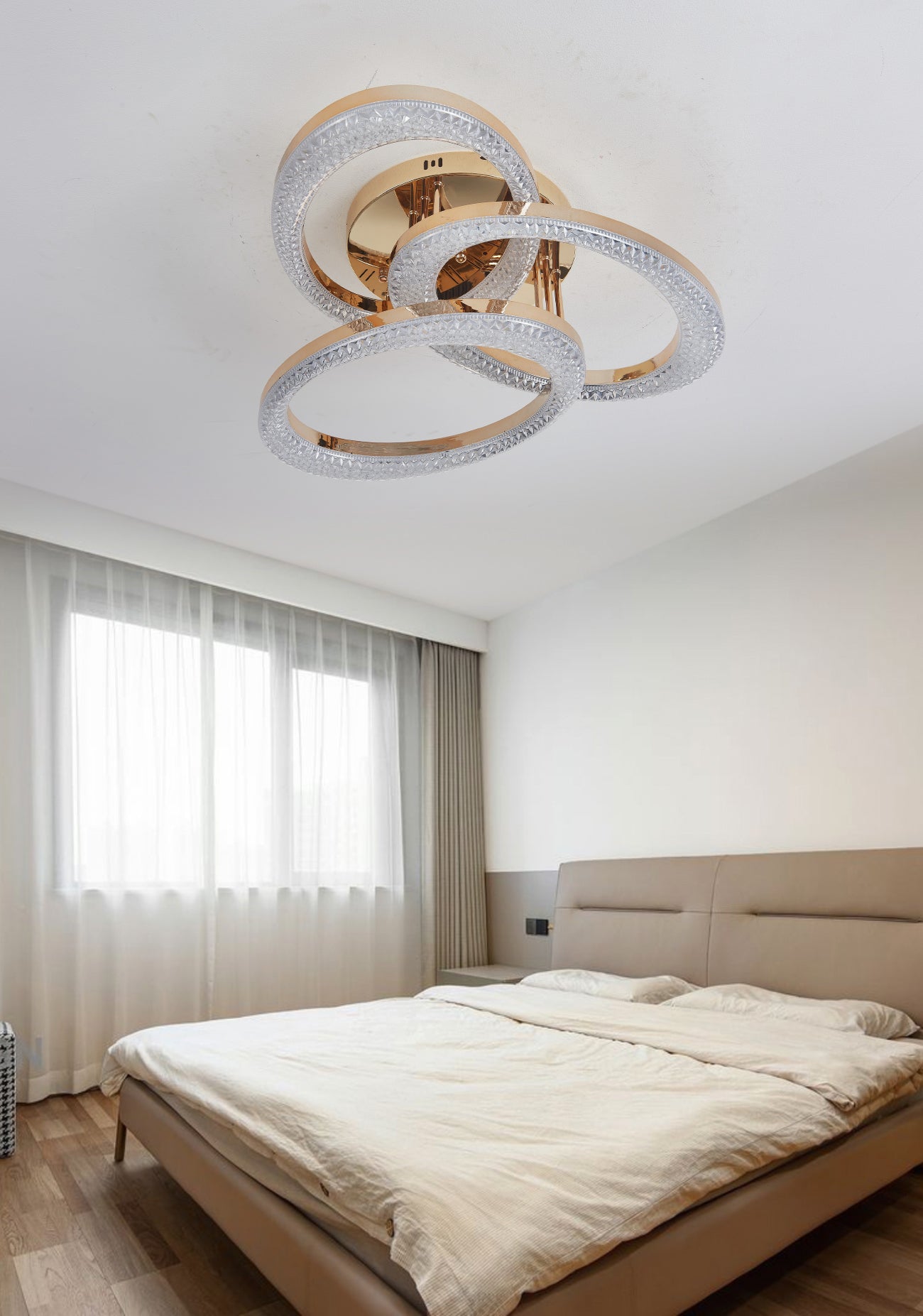 Lustra LED RFAN, Model J409/3, Cu Telecomanda, 3 Tipuri De Lumina, Intensitate Reglabila, 144W, Auriu