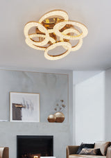 Lustra LED RFAN, Model J409/3+3, Cu Telecomanda, 3 Tipuri De Lumina, Intensitate Reglabila, 168W, Auriu