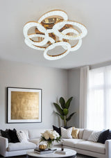 Lustra LED RFAN, Model J409/3+3, Cu Telecomanda, 3 Tipuri De Lumina, Intensitate Reglabila, 168W, Auriu