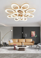 Lustra LED RFAN, Model J409/8+4, Cu Telecomanda, 3 Tipuri De Lumina, Intensitate Reglabila, 192W, Auriu