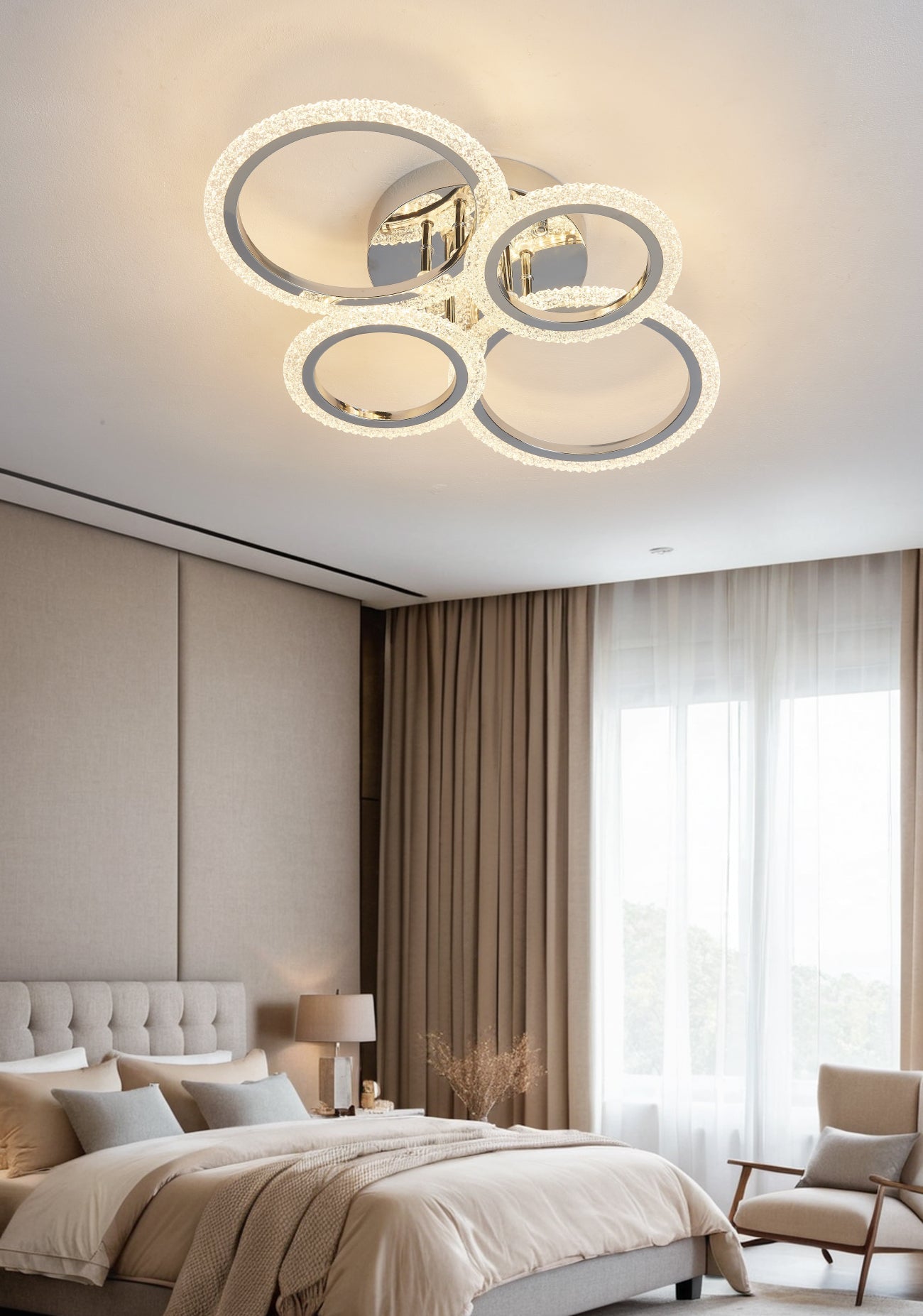 Lustra LED RFAN, Model DQ001/2+2, Cu Telecomanda, 3 Tipuri De Lumina, Intensitate Reglabila, 80W, Argintiu