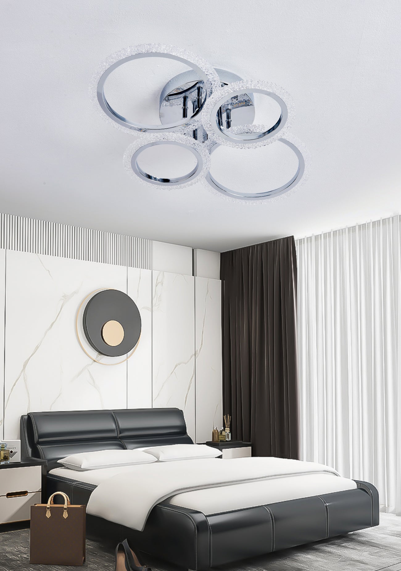 Lustra LED RFAN, Model DQ001/2+2, Cu Telecomanda, 3 Tipuri De Lumina, Intensitate Reglabila, 80W, Argintiu