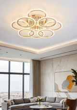 Lustra LED RFAN, Model JQ001/4+4, Cu Telecomanda, 3 Tipuri De Lumina, Intensitate Reglabila, 192W, Auriu