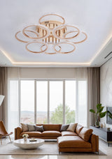 Lustra LED RFAN, Model JQ001/4+4, Cu Telecomanda, 3 Tipuri De Lumina, Intensitate Reglabila, 192W, Auriu