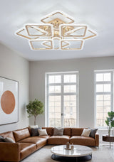 Lustra LED RFAN, Model JQ017/4+4, Cu Telecomanda, 3 Tipuri De Lumina, Intensitate Reglabila, 240W, Auriu