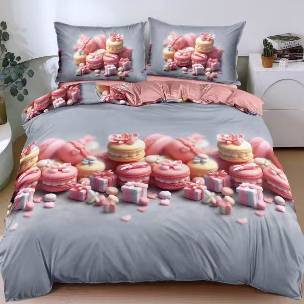 Lenjerie pat dublu cu Elastic, bumbac satinat, Gri, Roz, macarons SPR-E-175